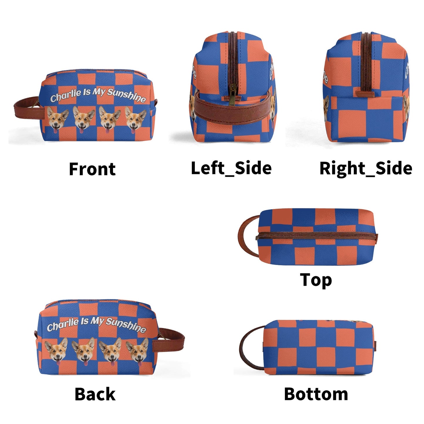 Custom photo to Art Style & Text - Travel PU Leather Toilettrie Bag Makeup Organizer - Welcome Pet or Human Photo