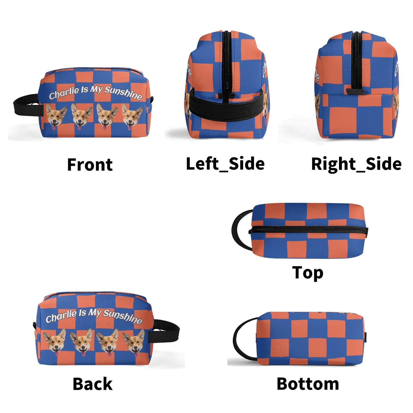 Custom photo to Art Style & Text - Travel PU Leather Toilettrie Bag Makeup Organizer - Welcome Pet or Human Photo