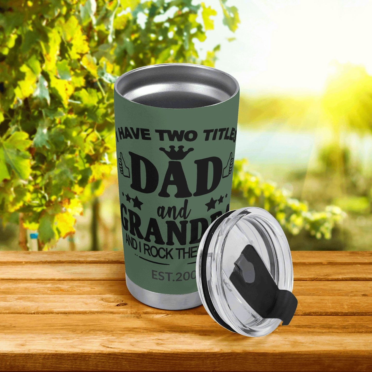 I have Two Titles Dad and Grandpa Stainless Steel 20oz Car Tumbler, Personalized Year