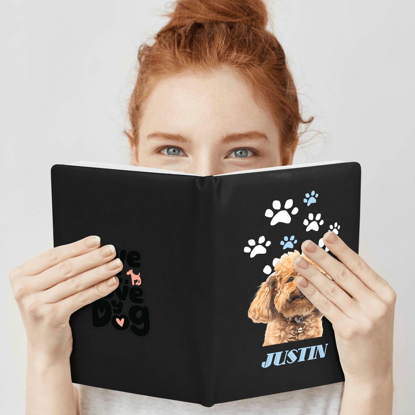 Photo To Digital Art Style - Custom Dog 2 Sides Print PU Black and Brown Notebook