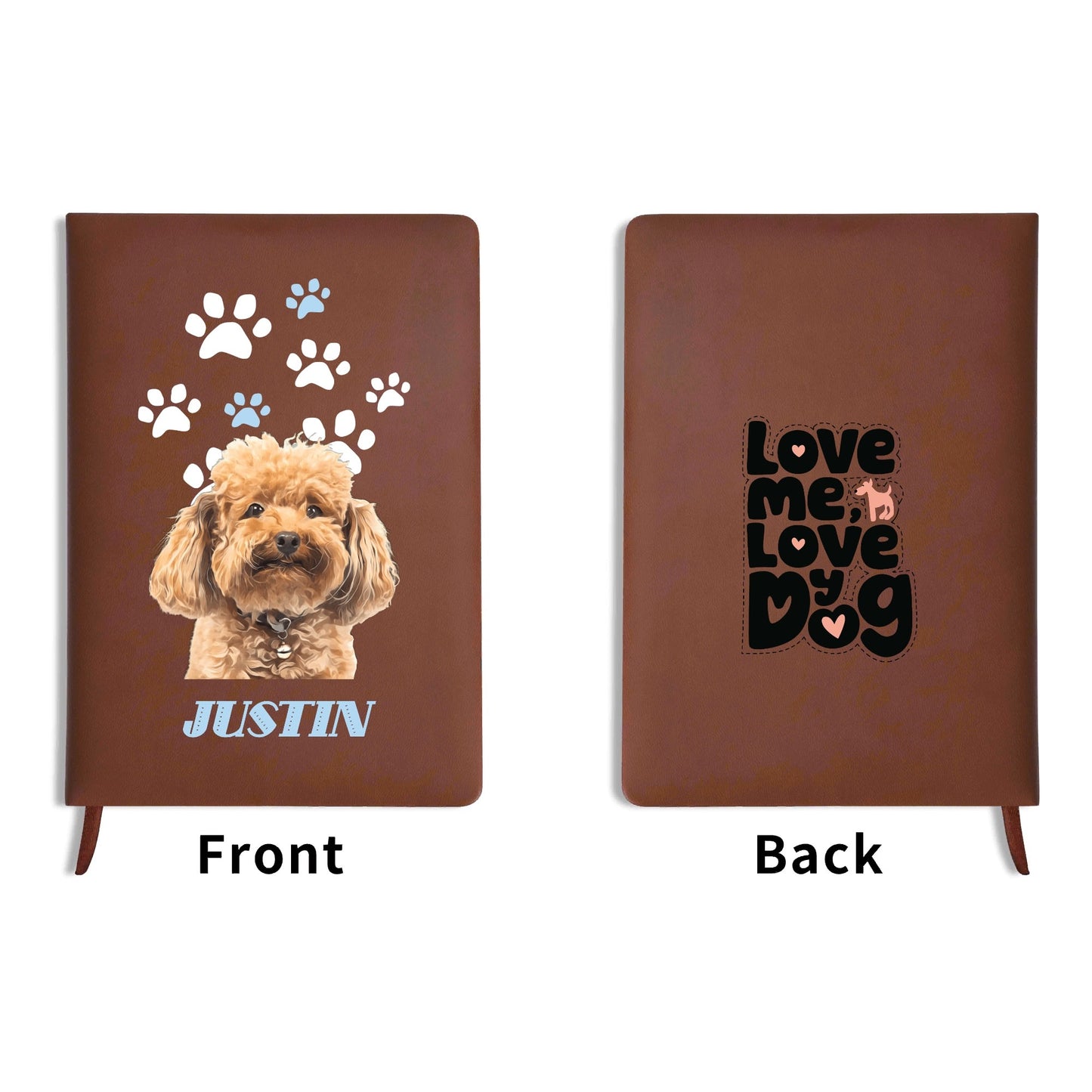 Photo To Digital Art Style - Custom Dog 2 Sides Print PU Black and Brown Notebook