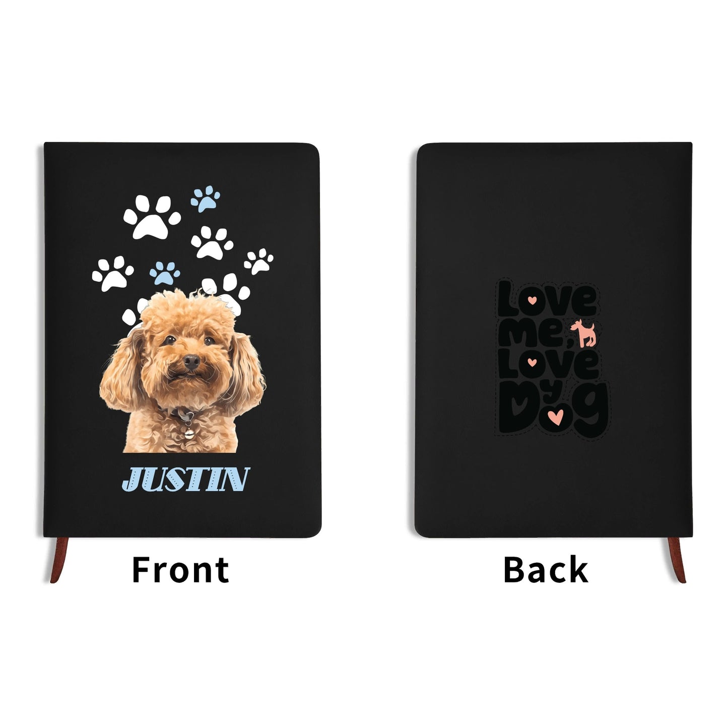 Photo To Digital Art Style - Custom Dog 2 Sides Print PU Black and Brown Notebook
