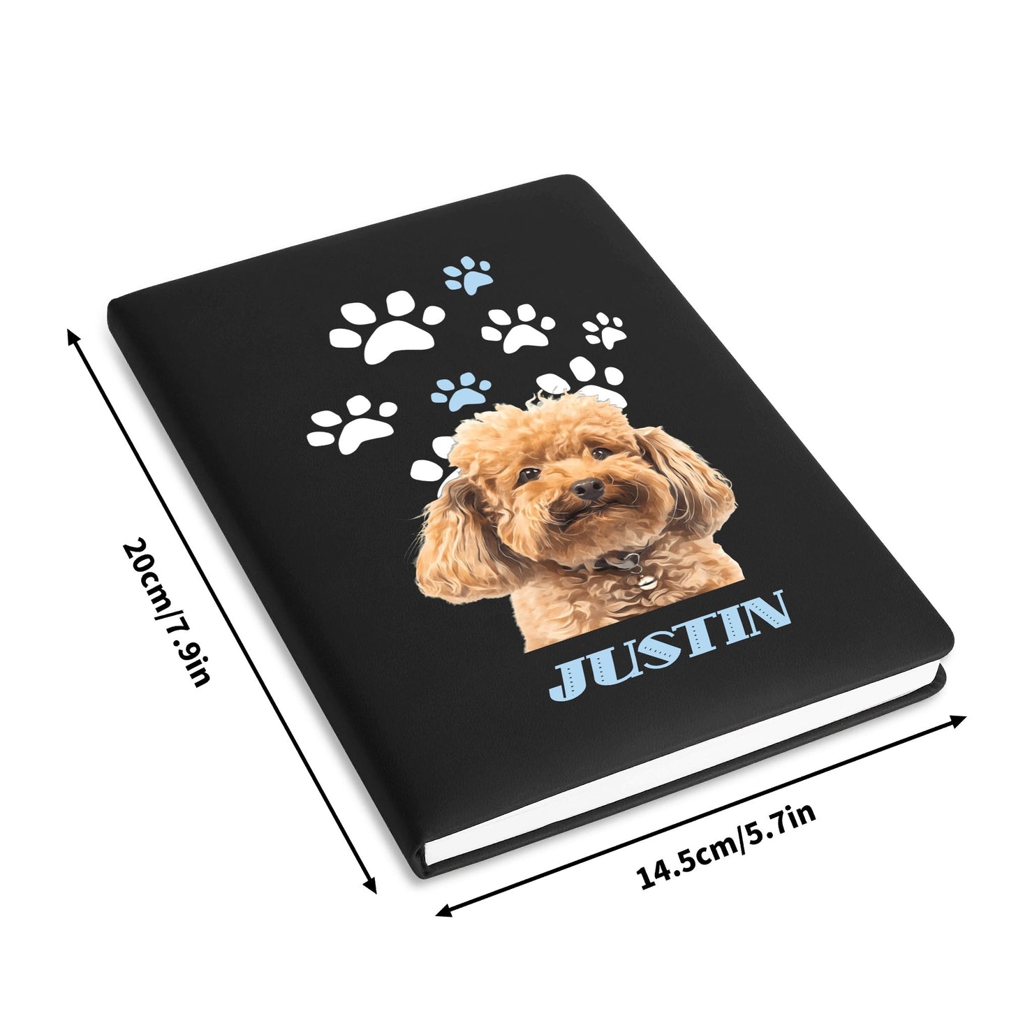 Photo To Digital Art Style - Custom Dog 2 Sides Print PU Black and Brown Notebook