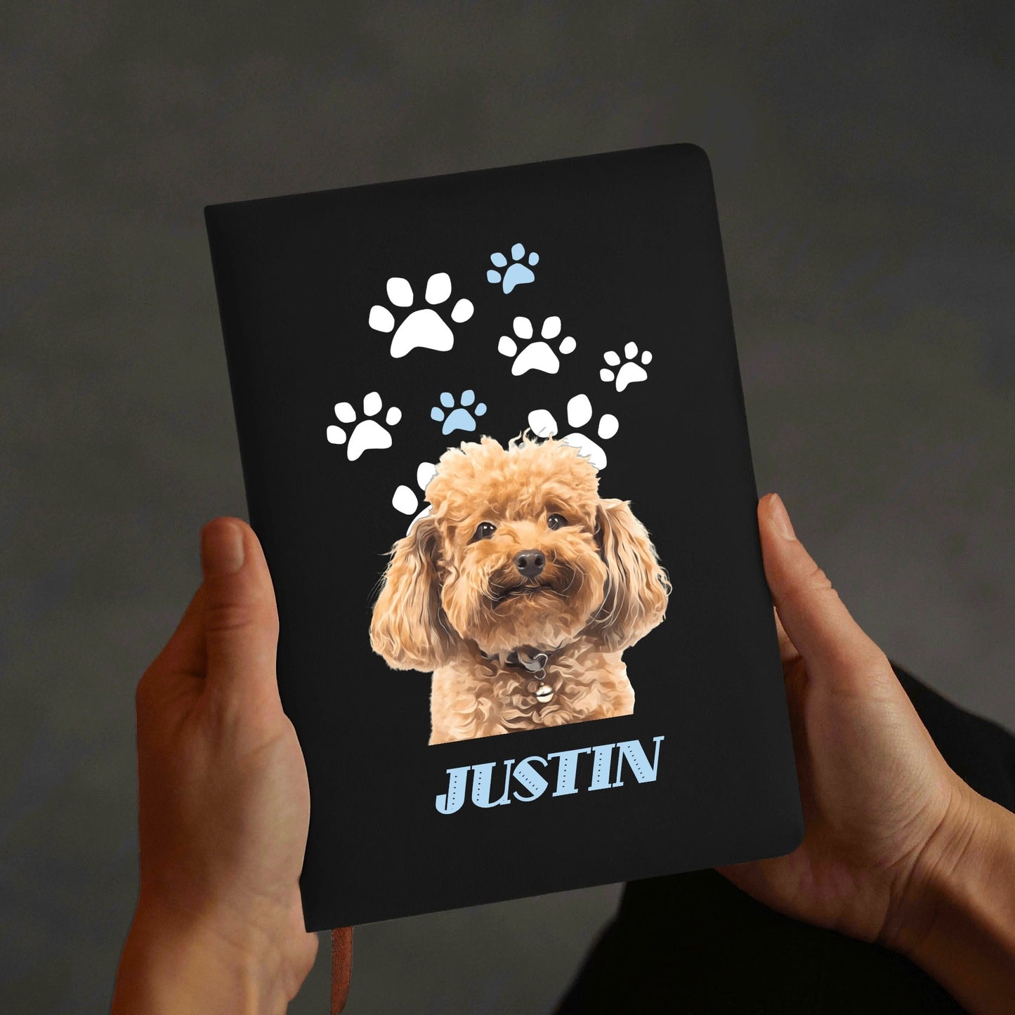 Photo To Digital Art Style - Custom Dog 2 Sides Print PU Black and Brown Notebook