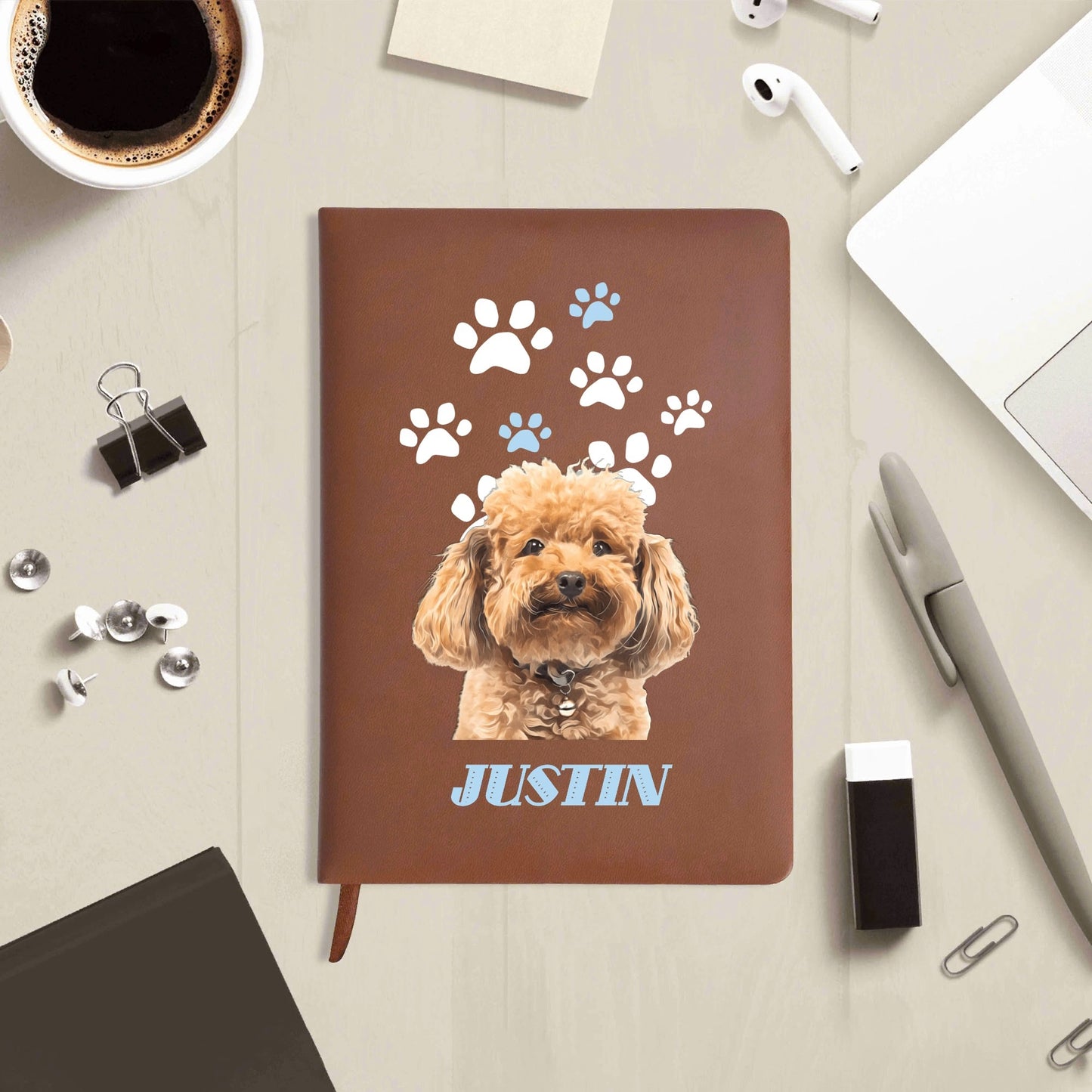 Photo To Digital Art Style - Custom Dog 2 Sides Print PU Black and Brown Notebook