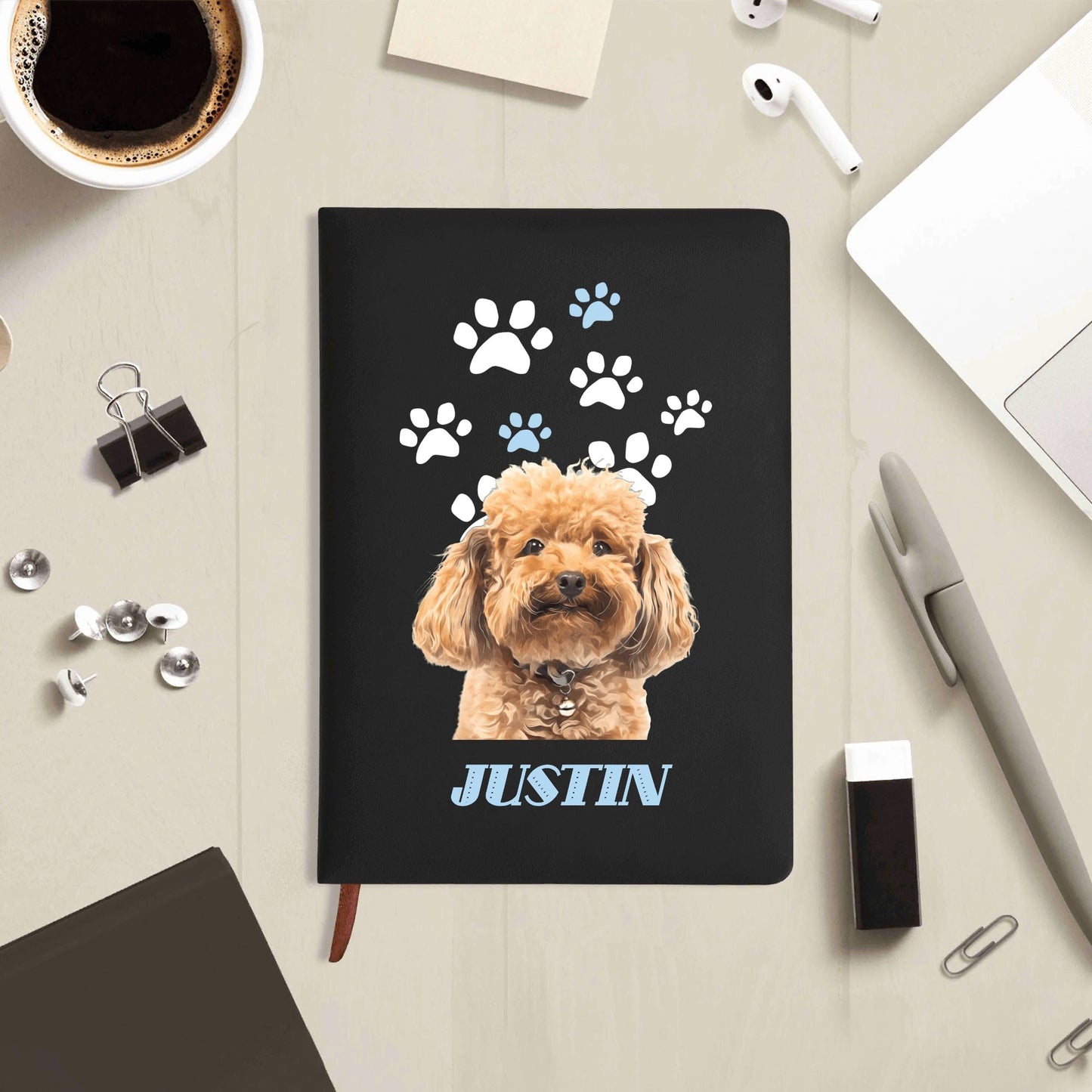Photo To Digital Art Style - Custom Dog 2 Sides Print PU Black and Brown Notebook