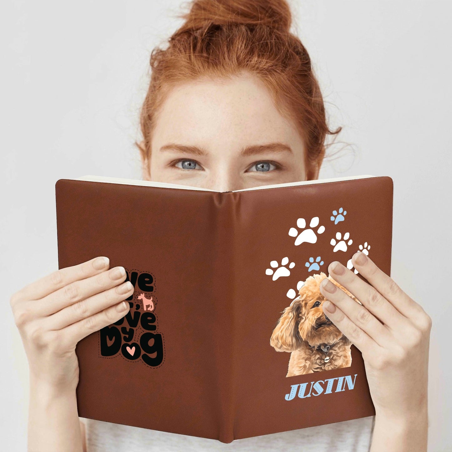 Photo To Digital Art Style - Custom Dog 2 Sides Print PU Black and Brown Notebook
