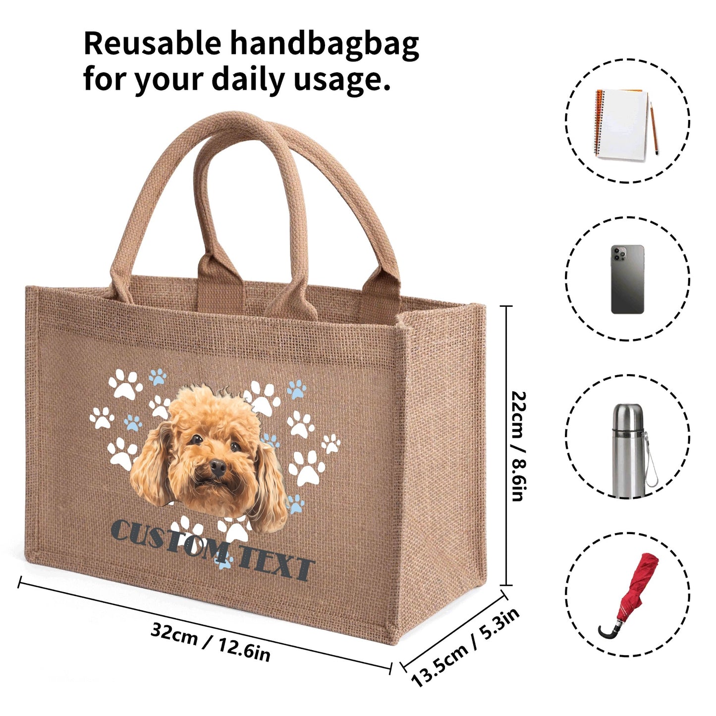 Custom Text And Photo To Art - Reusable Jute Burlap Tote Bag