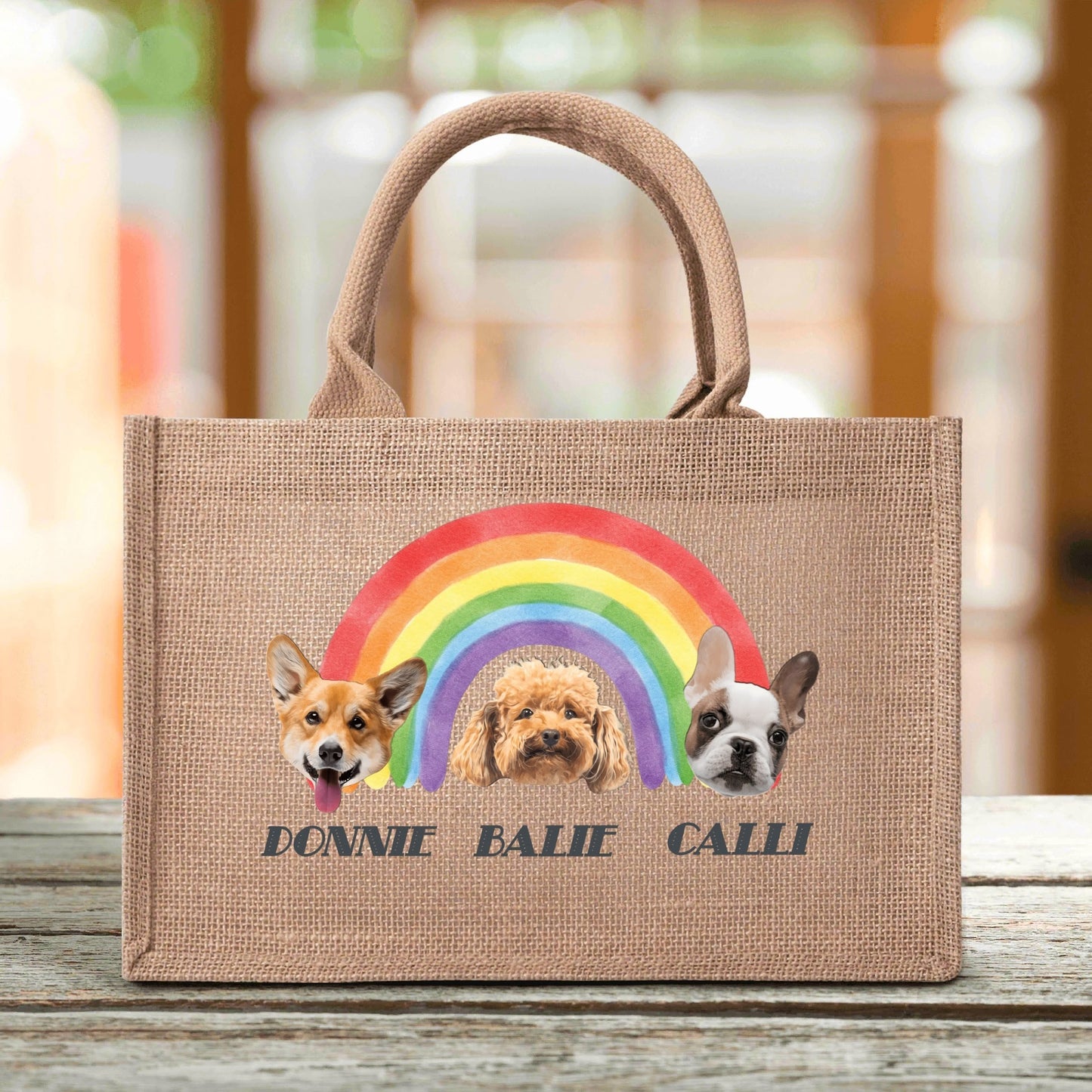 3 Custom Text And Pet Photo To Art - Reusable Jute Burlap Tote Bag