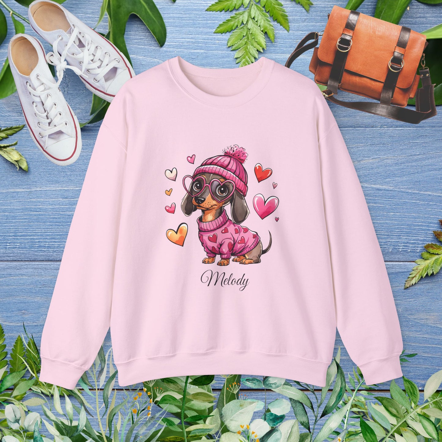 Loving Dachshund Crewneck Sweatshirt, Custom Name Sweatshirt - furevermama