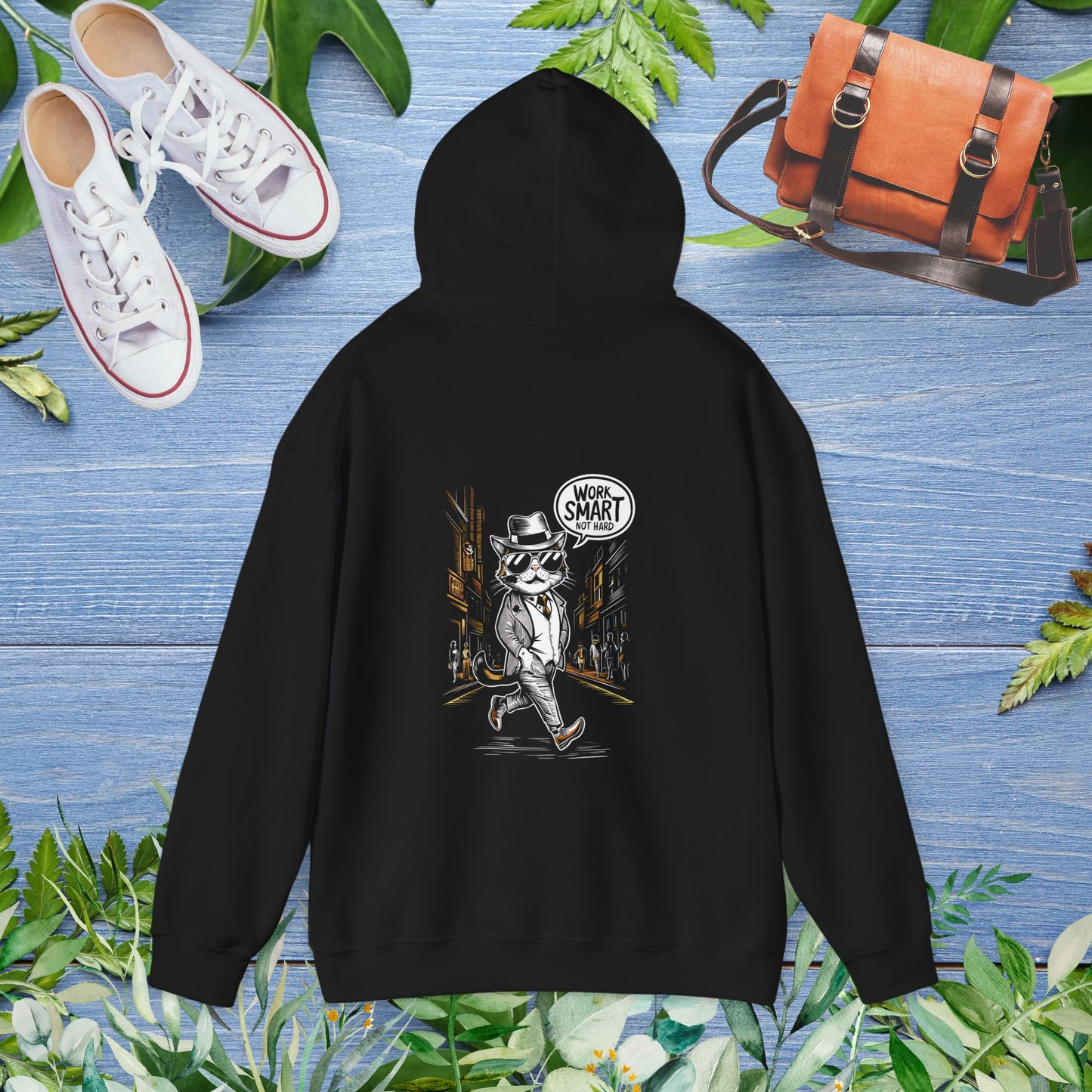 Cat Work Smart Hoodie (Back Print) - furevermama