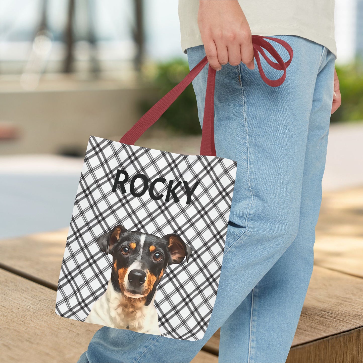 Custom Pet Portrait Checked Tote Bag - furevermama