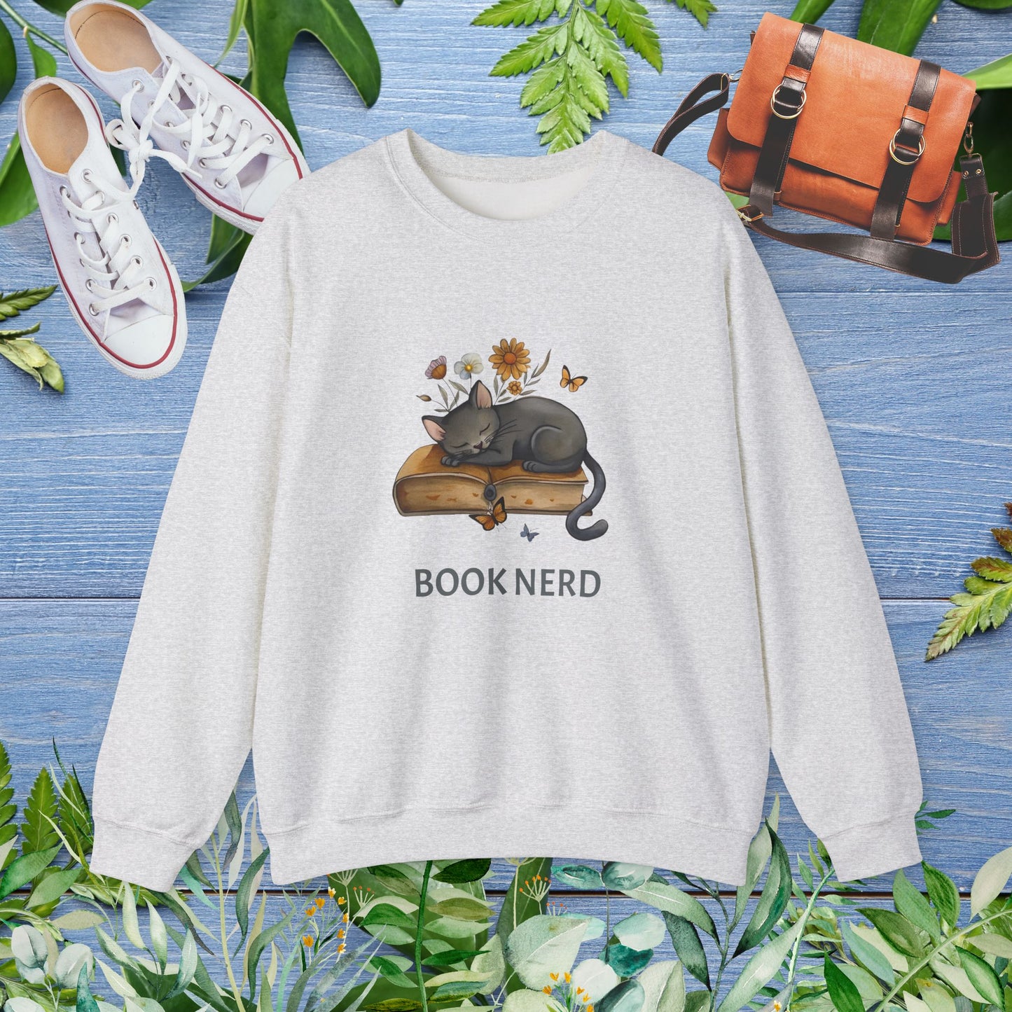 Cat The Book Nerb Crewneck Sweatshirt - furevermama