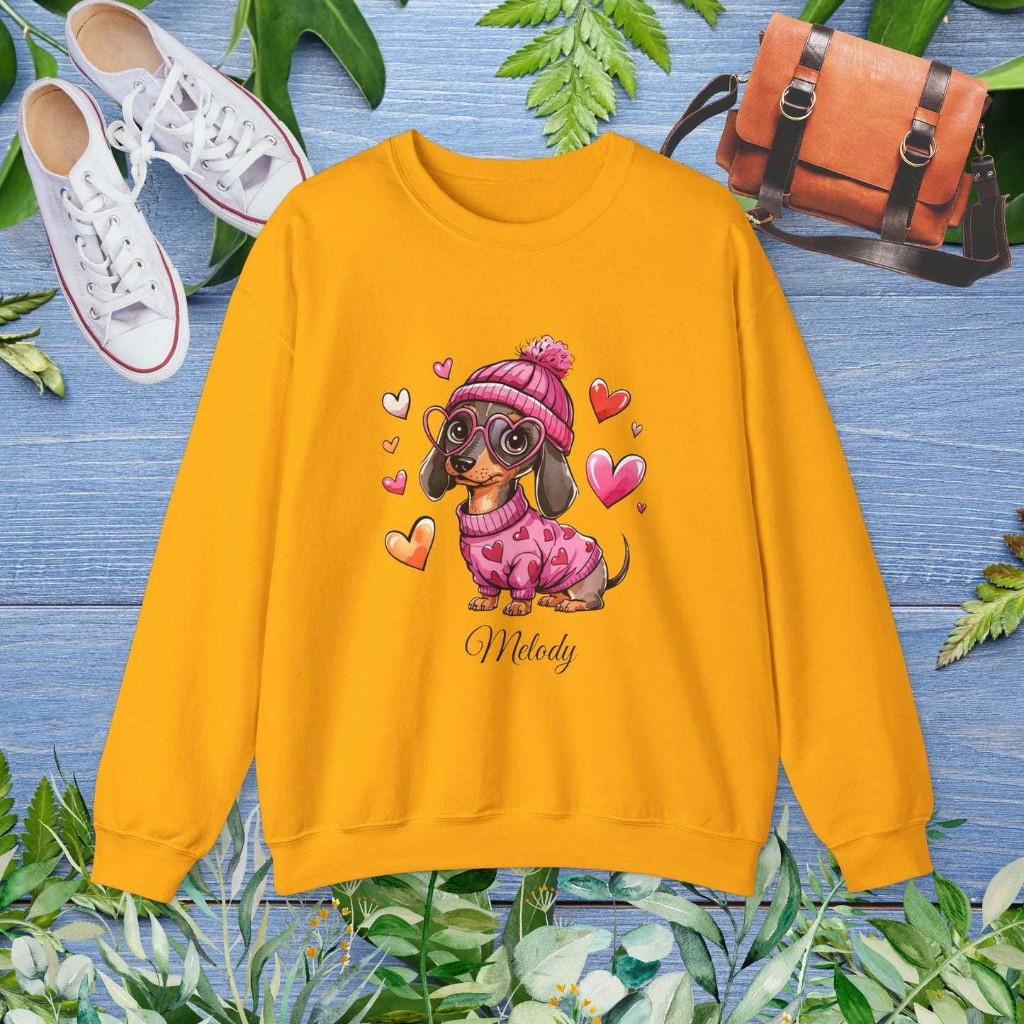 Loving Dachshund Crewneck Sweatshirt, Custom Name Sweatshirt - furevermama