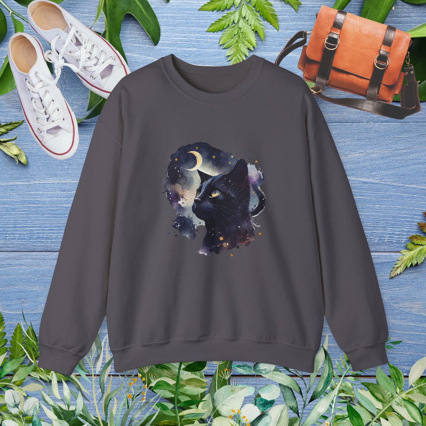 Moon Night Cat Crewneck Sweatshirt - furevermama