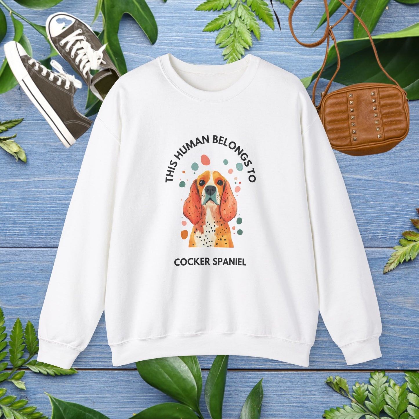 This Human Belongs To Cocker Spaniel Crewneck Sweatshirt - furevermama