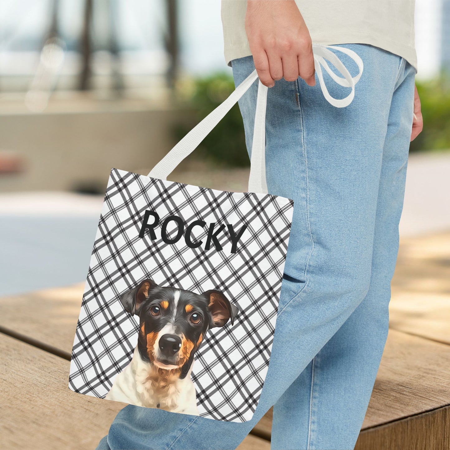 Custom Pet Portrait Checked Tote Bag - furevermama