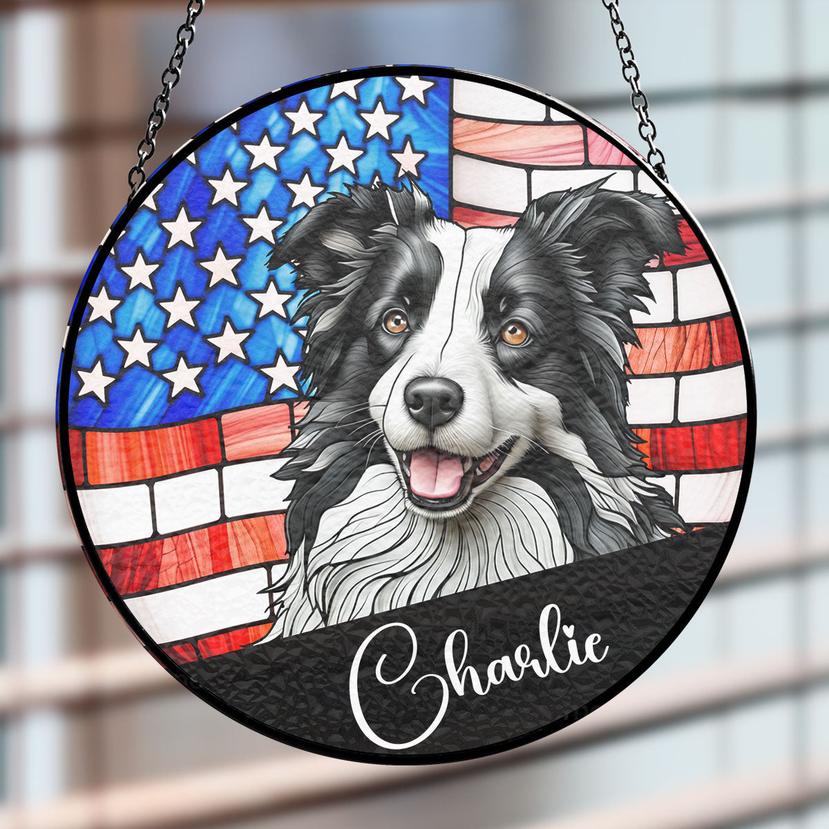 Personalized Window Hanging Suncatcher - From Your Pet's Photo To Portrait With USA Background - furevermama