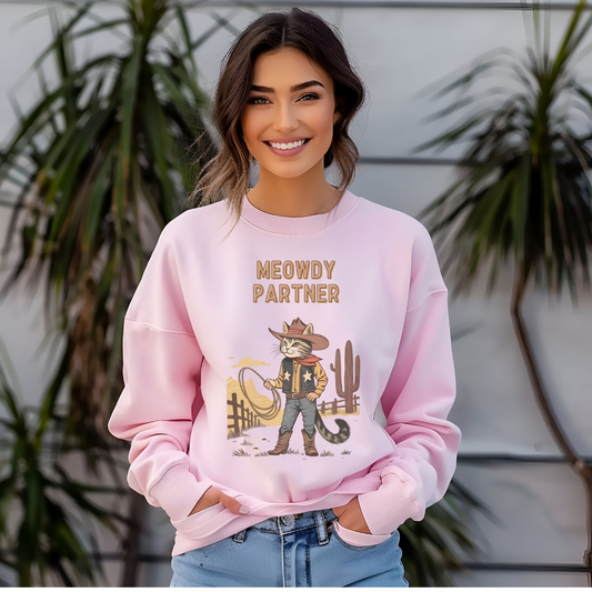 The Meowdy Partner Cat Graphic Crewneck Sweatshirt - furevermama