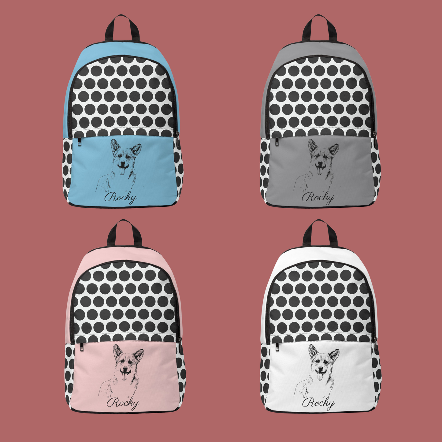 Backpack with Custom Pet Sketch and Circle Pattern Design - furevermama