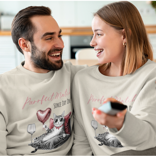 Cat Lover Crewneck Sweatshirt - Purrfect Match Since Day One - furevermama