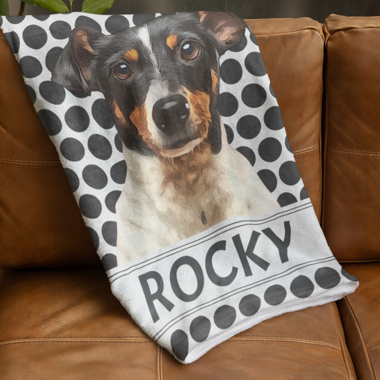 Custom Pet Photo Portrait Velveteen Plush Blanket, Black and White Dot Blanket - furevermama
