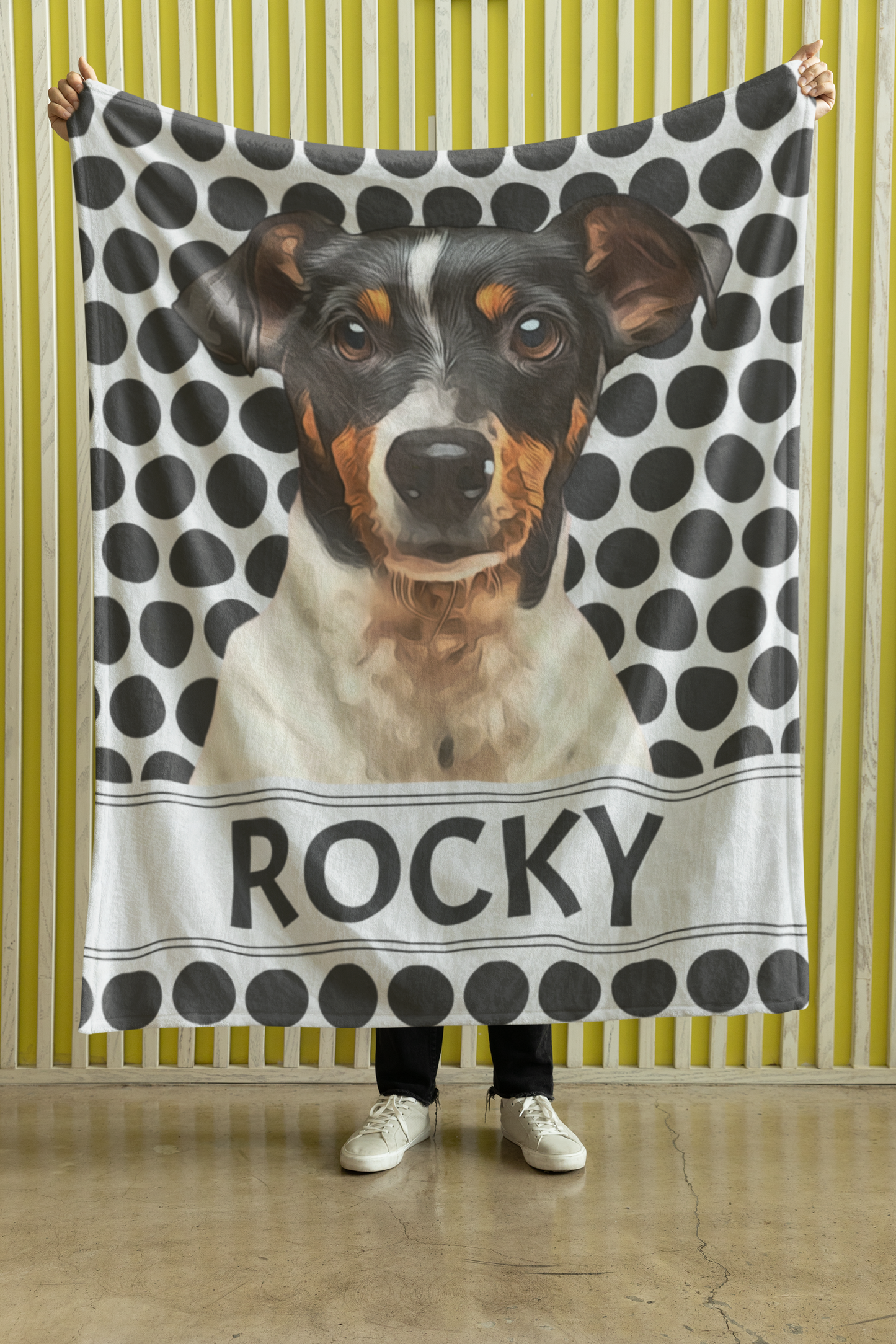 Custom Pet Photo Portrait Velveteen Plush Blanket, Black and White Dot Blanket - furevermama