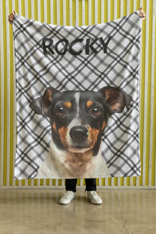 Custom Pet Portrait Checked Velveteen Plush Blanket - furevermama