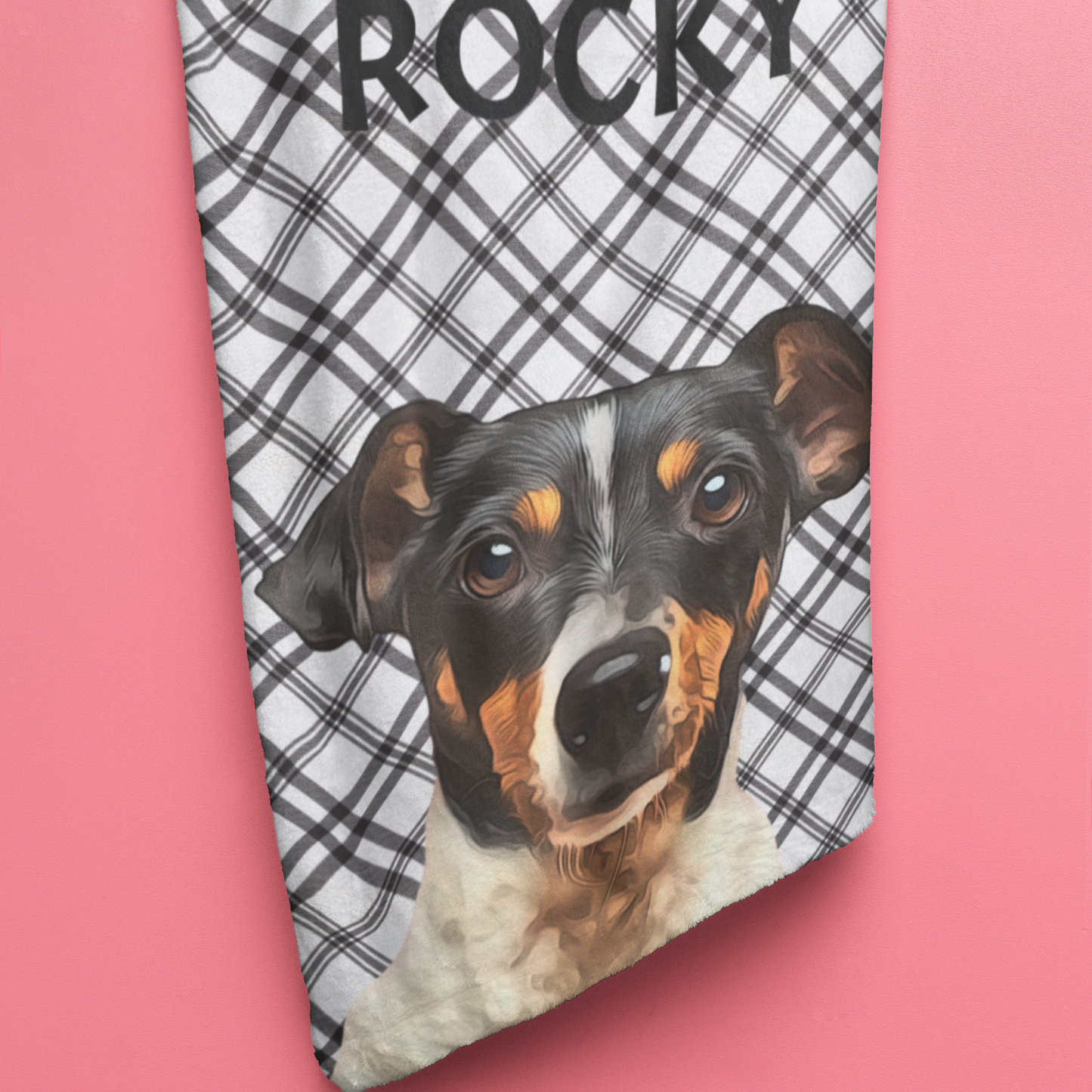Custom Pet Portrait Checked Velveteen Plush Blanket - furevermama