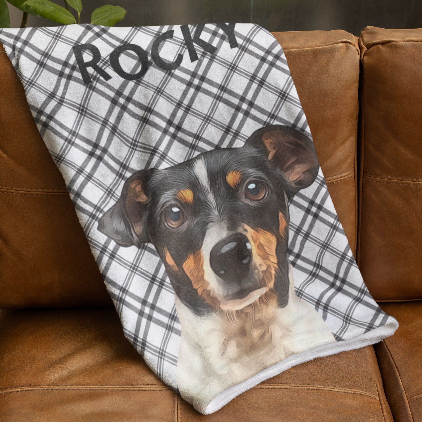 Custom Pet Portrait Checked Velveteen Plush Blanket - furevermama