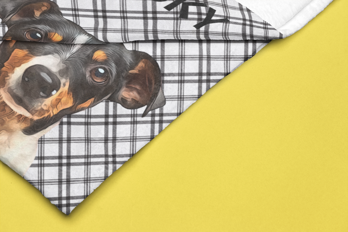 Custom Pet Portrait Checked Velveteen Plush Blanket - furevermama