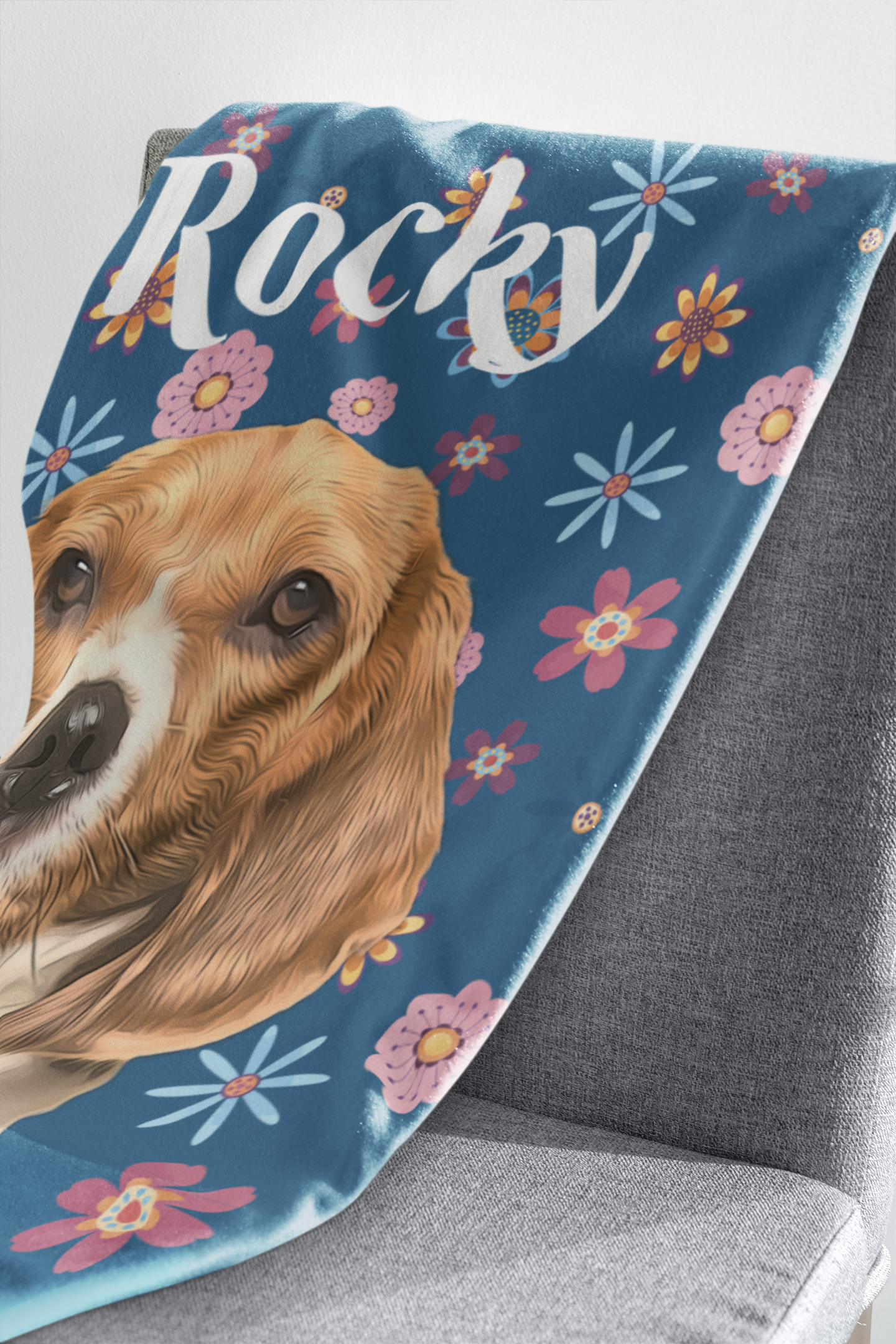 Custom Pet Portrait Name Color Floral Velveteen Plush Blanket - furevermama