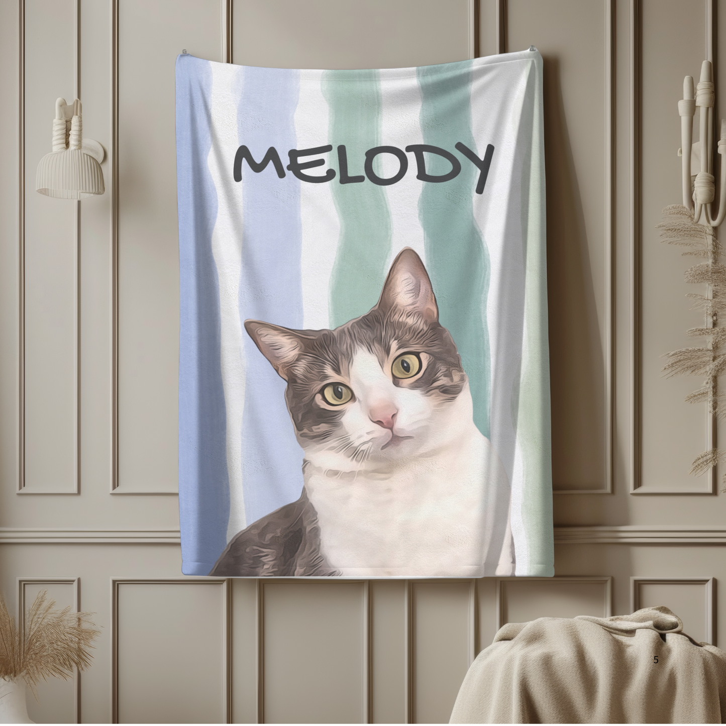 Custom Pet Portrait Vertical Stripes Velveteen Plush Blanket - furevermama