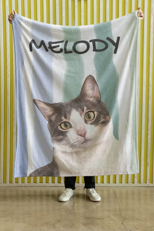 Custom Pet Portrait Vertical Stripes Velveteen Plush Blanket - furevermama