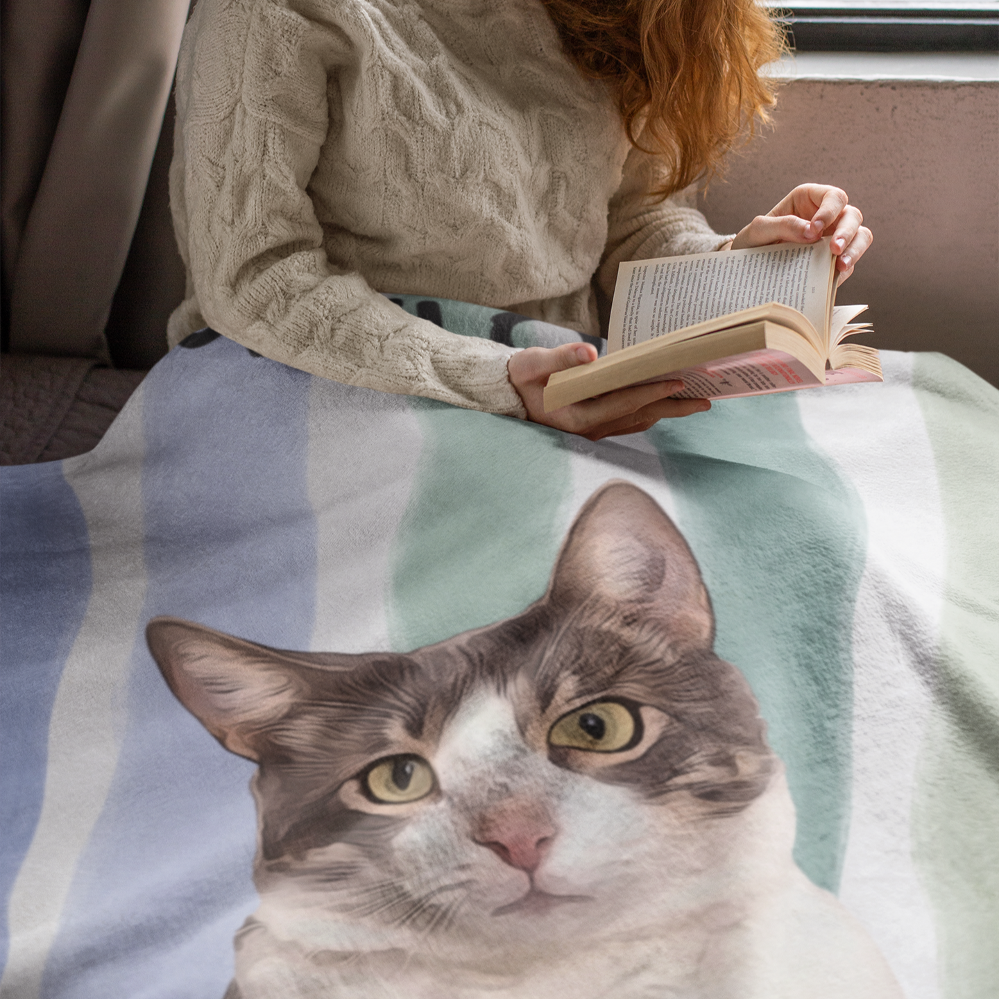 Custom Pet Portrait Vertical Stripes Velveteen Plush Blanket - furevermama