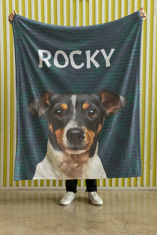 Custom Pet Photo Portrait Green Checked Velveteen Plush Blanket - furevermama