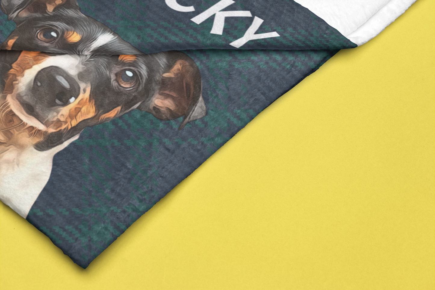 Custom Pet Photo Portrait Green Checked Velveteen Plush Blanket - furevermama