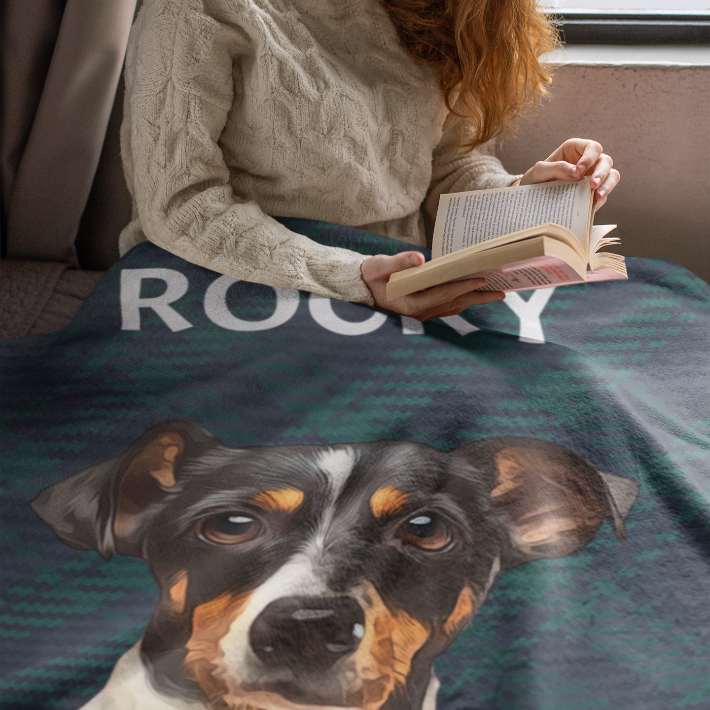 Custom Pet Photo Portrait Green Checked Velveteen Plush Blanket - furevermama