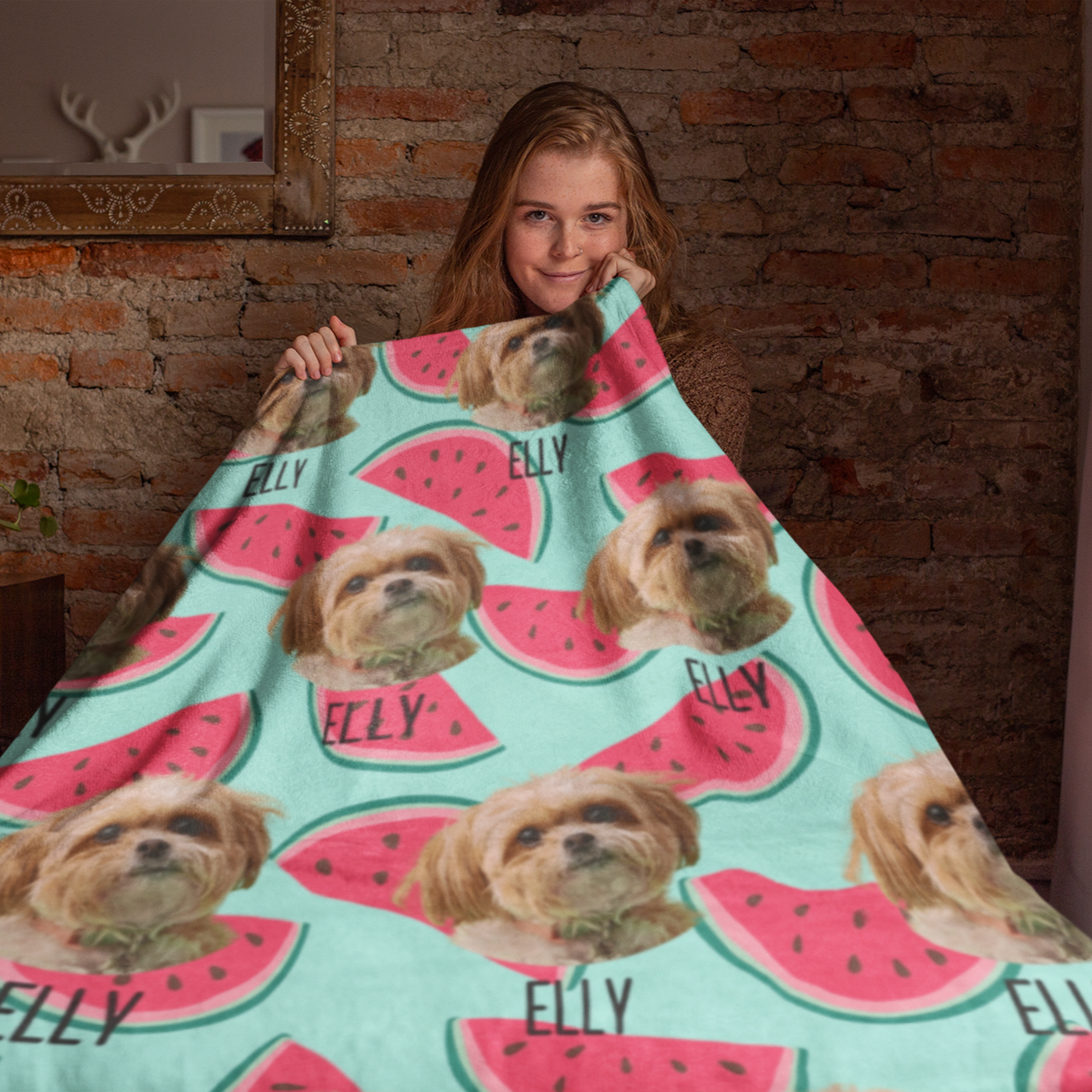 Custom Pet Photo Name Watermelon Pattern Velveteen Plush Blanket - furevermama