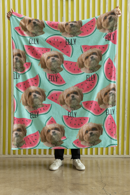 Custom Pet Photo Name Watermelon Pattern Velveteen Plush Blanket - furevermama