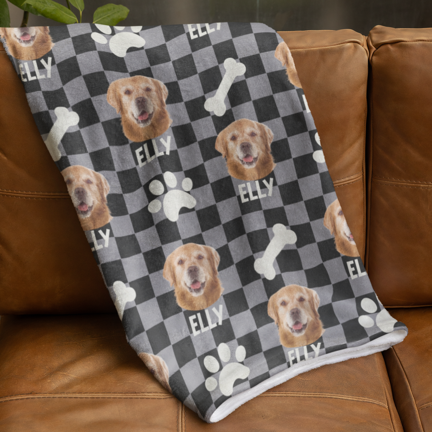 Custom Pet Photo Name Color Checked Velveteen Plush Blanket - furevermama