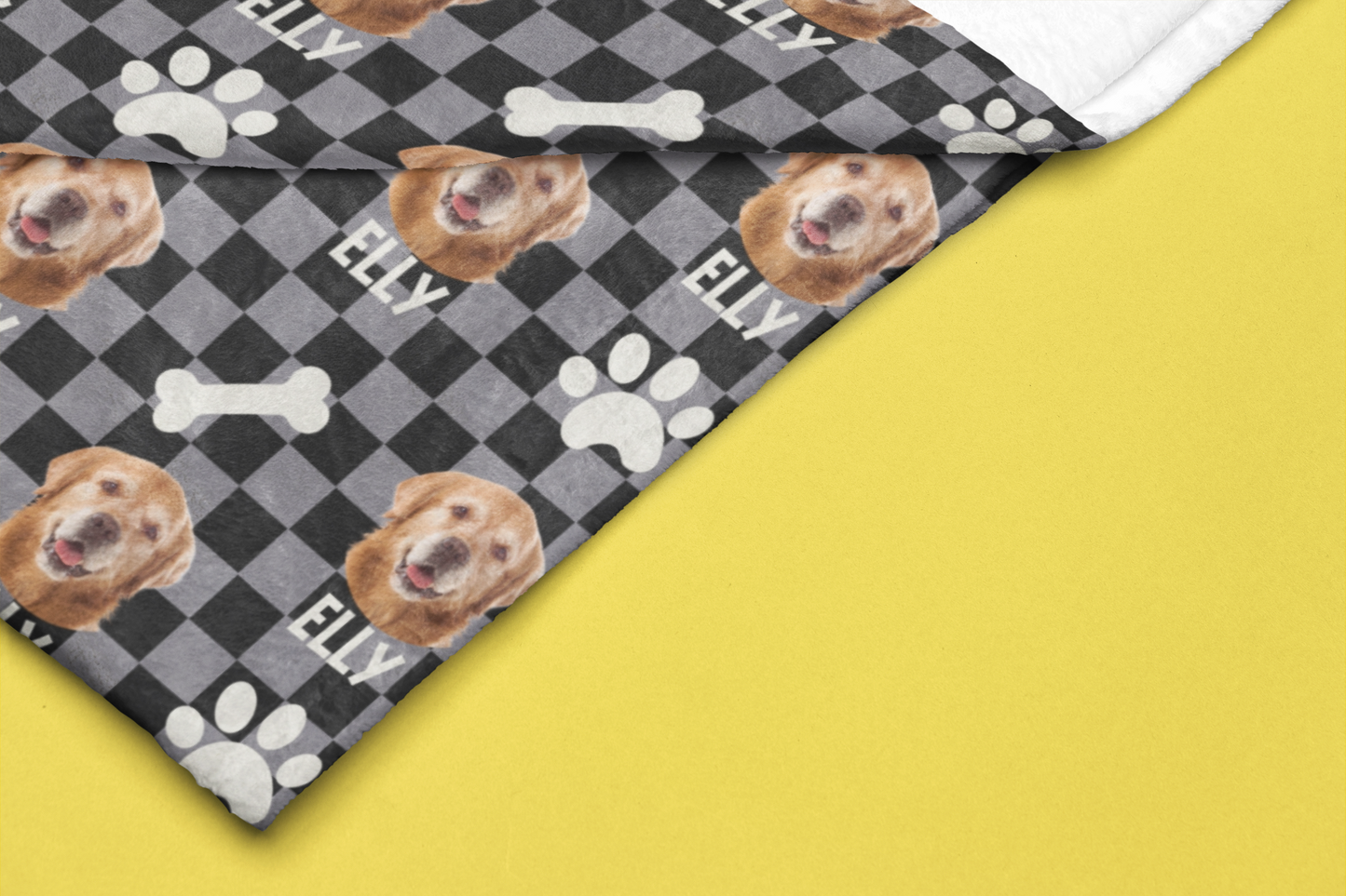 Custom Pet Photo Name Color Checked Velveteen Plush Blanket - furevermama