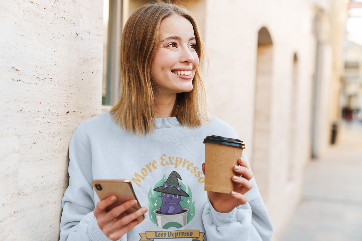 More Expresso Cat Crewneck Sweatshirt - furevermama