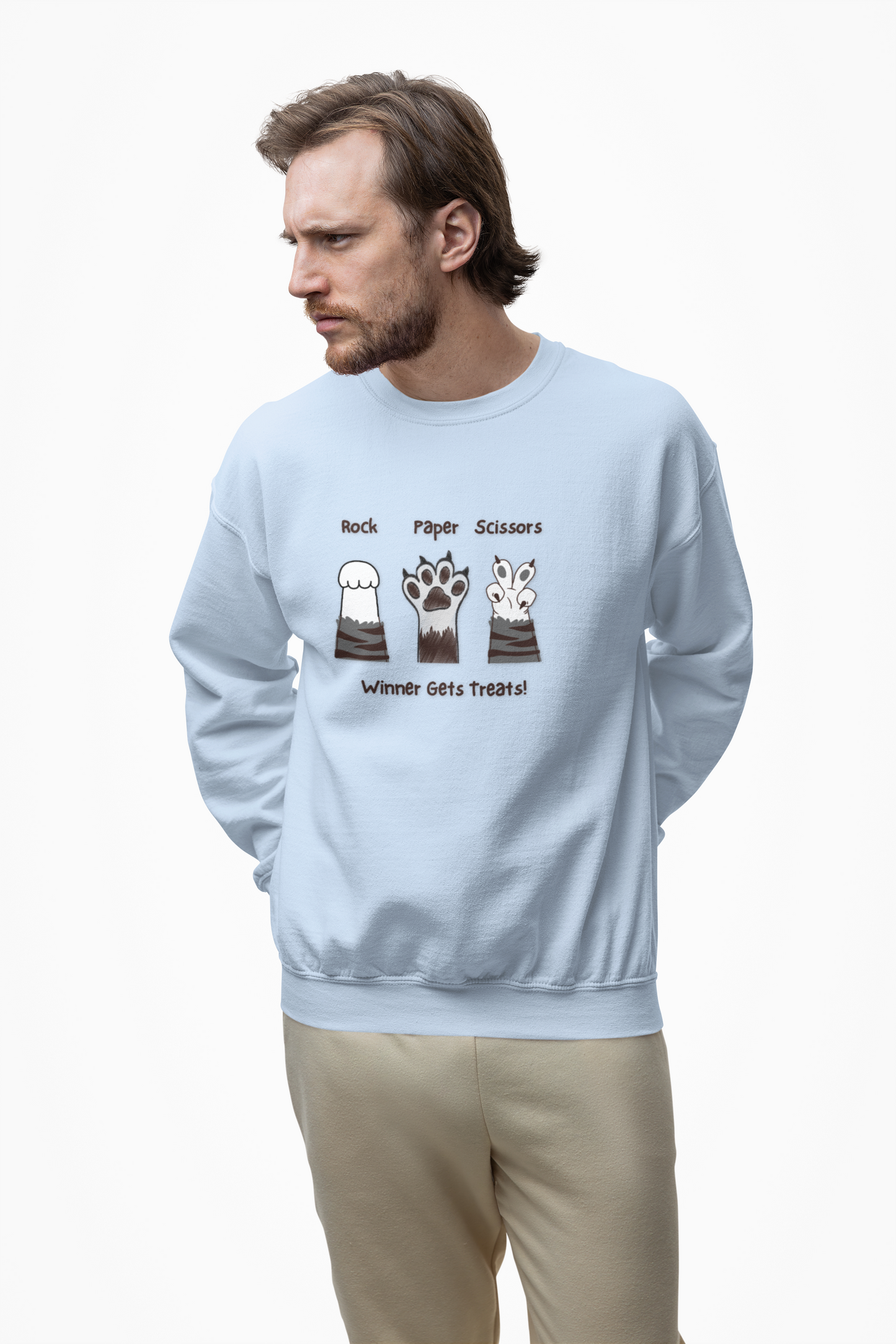 Crewneck Sweatshirt with Paw Graphics 'Paper, Rock, and Scissors' - furevermama