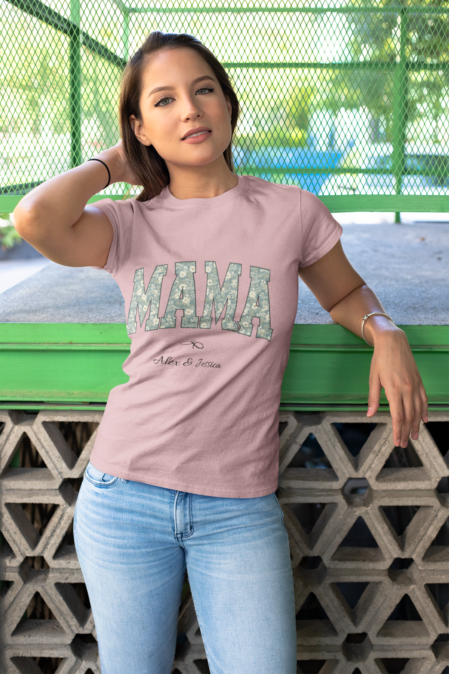 Mama Loved By Personalised Names T-Shirt