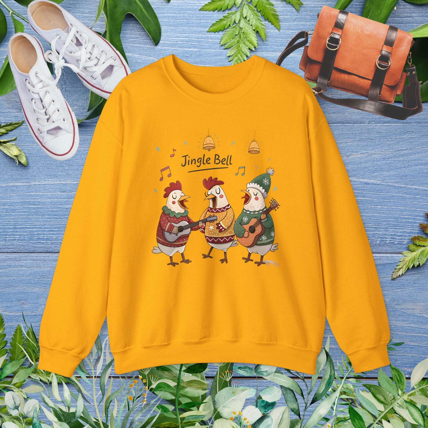 Funny Hens Singing Jingle Bell Crewneck Sweatshirt - furevermama