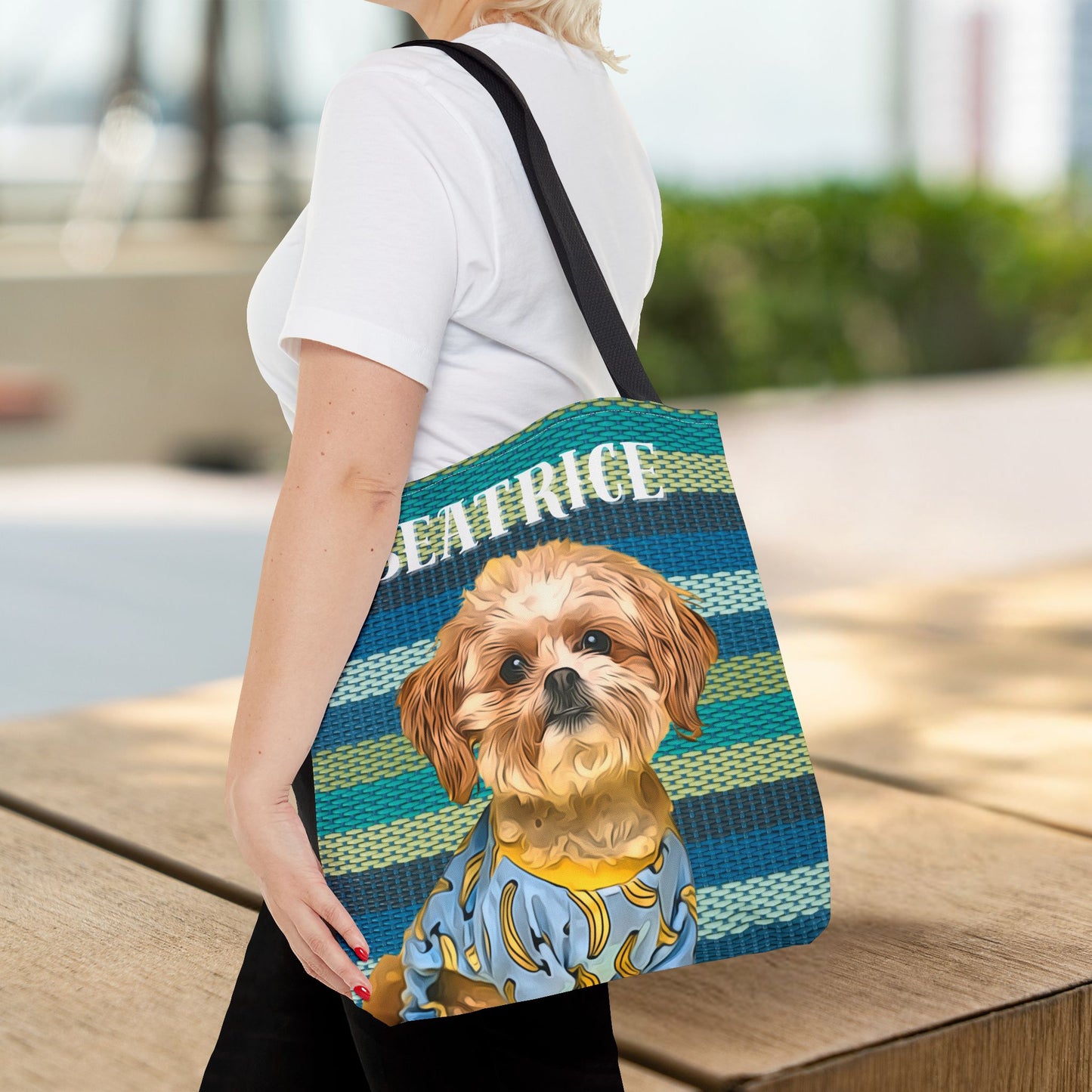 Custom Pet Portrait Tote Bag (Green Stripes Style) - furevermama