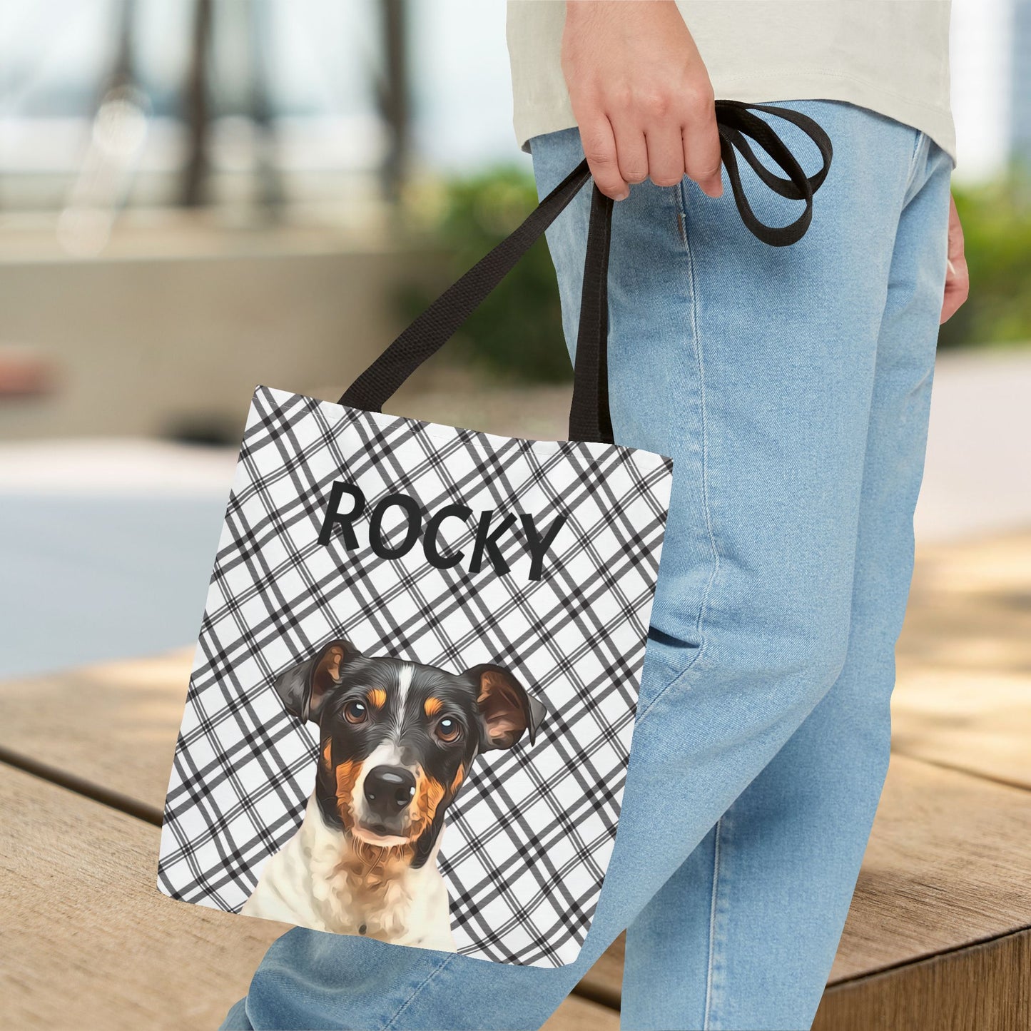 Custom Pet Portrait Checked Tote Bag - furevermama