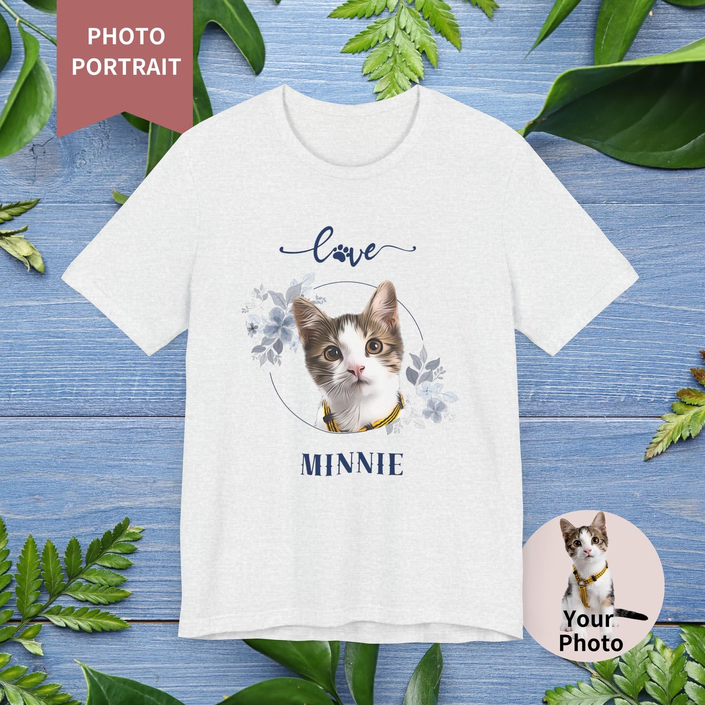 Custom Pet Portrait, Flower Circle Frame T-Shirt - furevermama