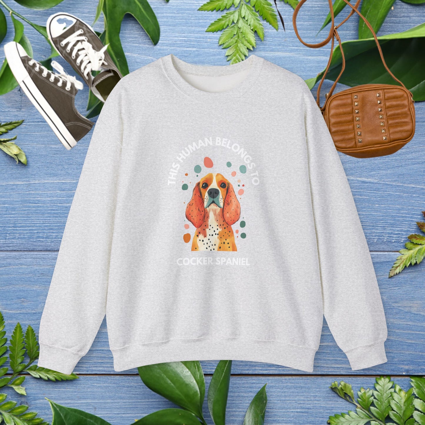 This Human Belongs To Cocker Spaniel Crewneck Sweatshirt - furevermama